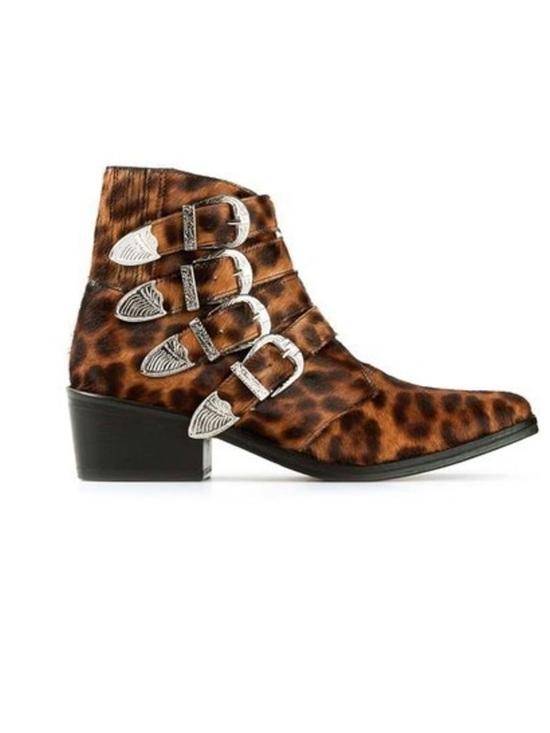 TOGA Pulla Shoes - TOGA PULLA Four Buckle Leopard Pony Hair Western Bootie size 38